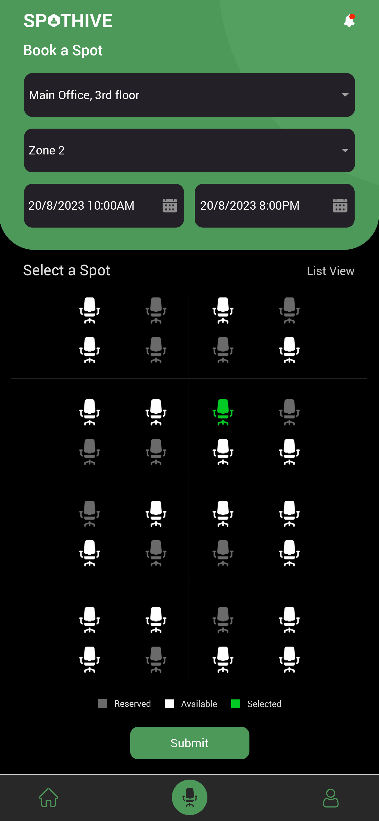 The live seat map